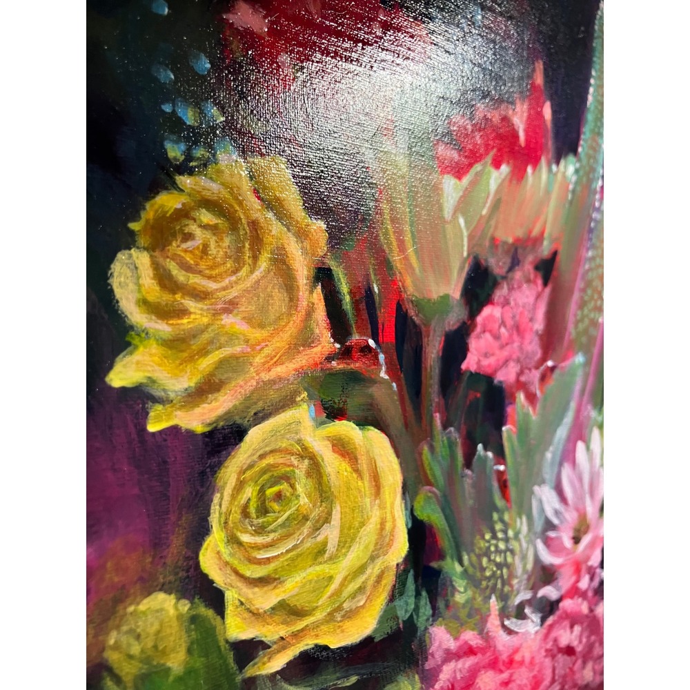 Original Painting floral still life ladybugs Rose bouquet Art 2026 USA Artettina - Picture 3 of 7